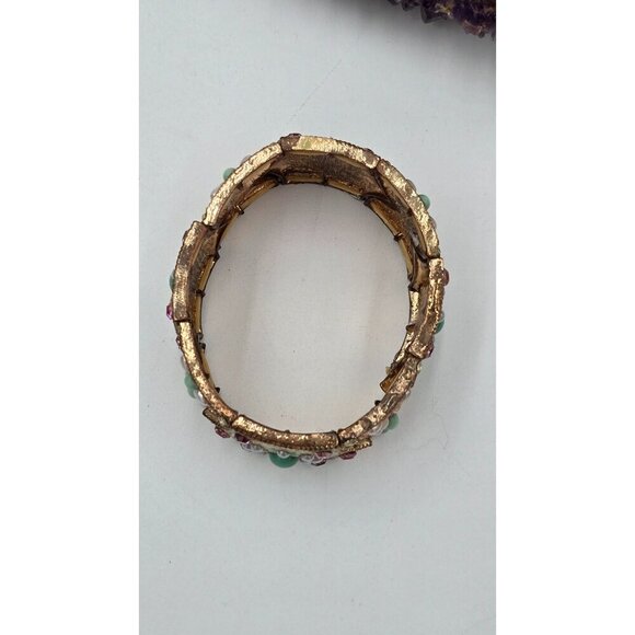 Vintage Enamel Panel Stretch Bracelet Mint Green Peach Costume Jewelry - Picture 7 of 8